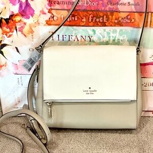 Kate Spade Leila Colorblock Pebbled Leather Flap Shoulder Bag, Light Sand NWT